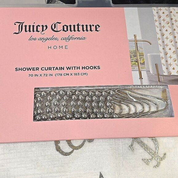 Juicy Couture Home JC Logo Heart, Crown, & Stars Fabric Shower Curtsin w/Hooks - Picture 3 of 4